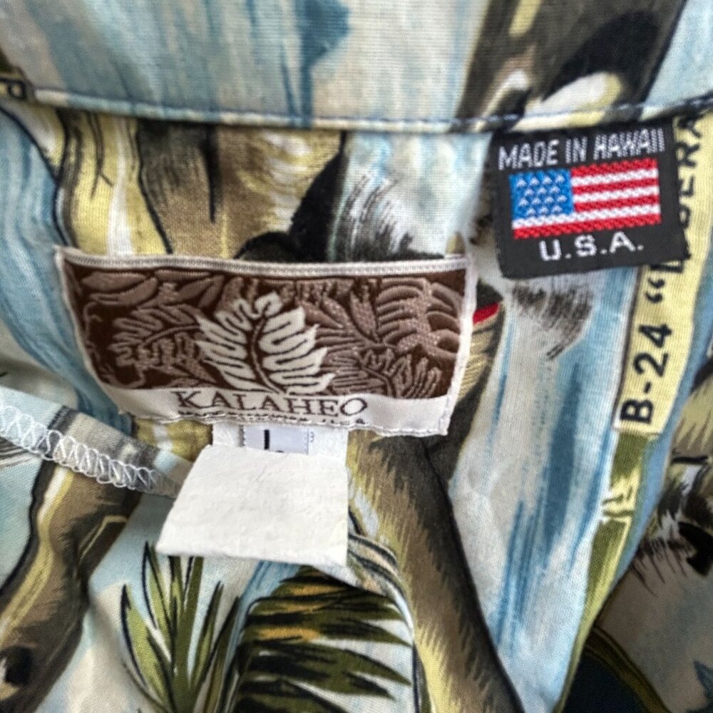 Vintage Kalaheo Mens Airplane & Hibiscus Print Button Up Hawaiian Shirt Large - Picture 3 of 7